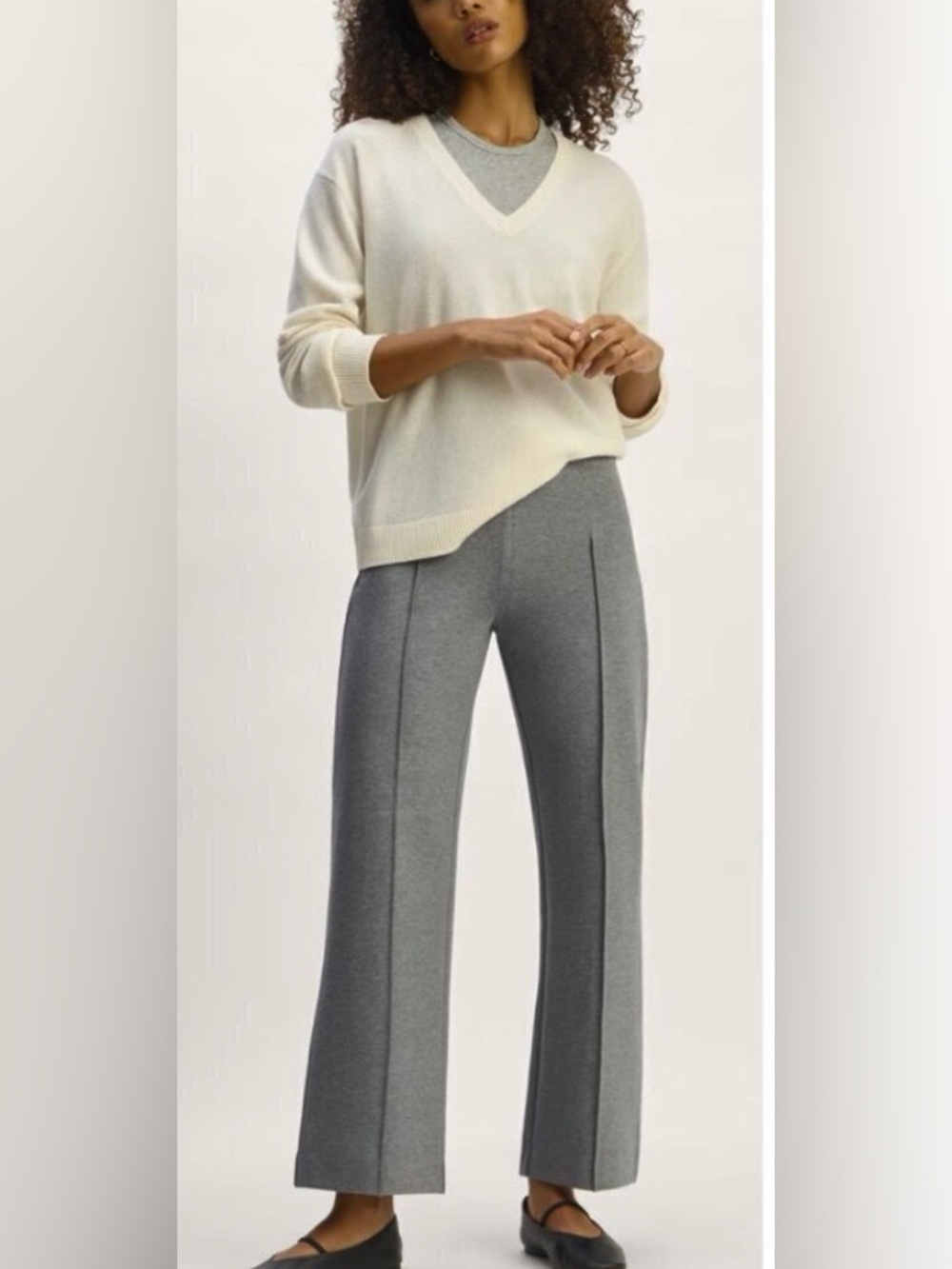 ZARA Pant Trousers Taupey Grey Hi Waist Crepe Strt Perm Crease Zip Button Sz L